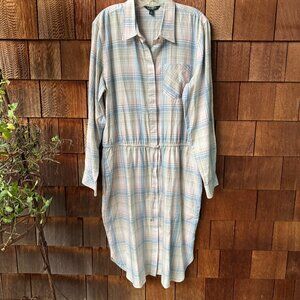 Ralph Lauren Pink/Blue/Cream Plaid Long Sleeve Cotton Shirt Dress in Women's 16